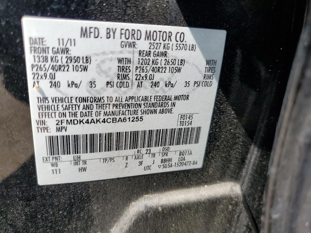 2FMDK4AK4CBA61255 2012 Ford Edge Sport