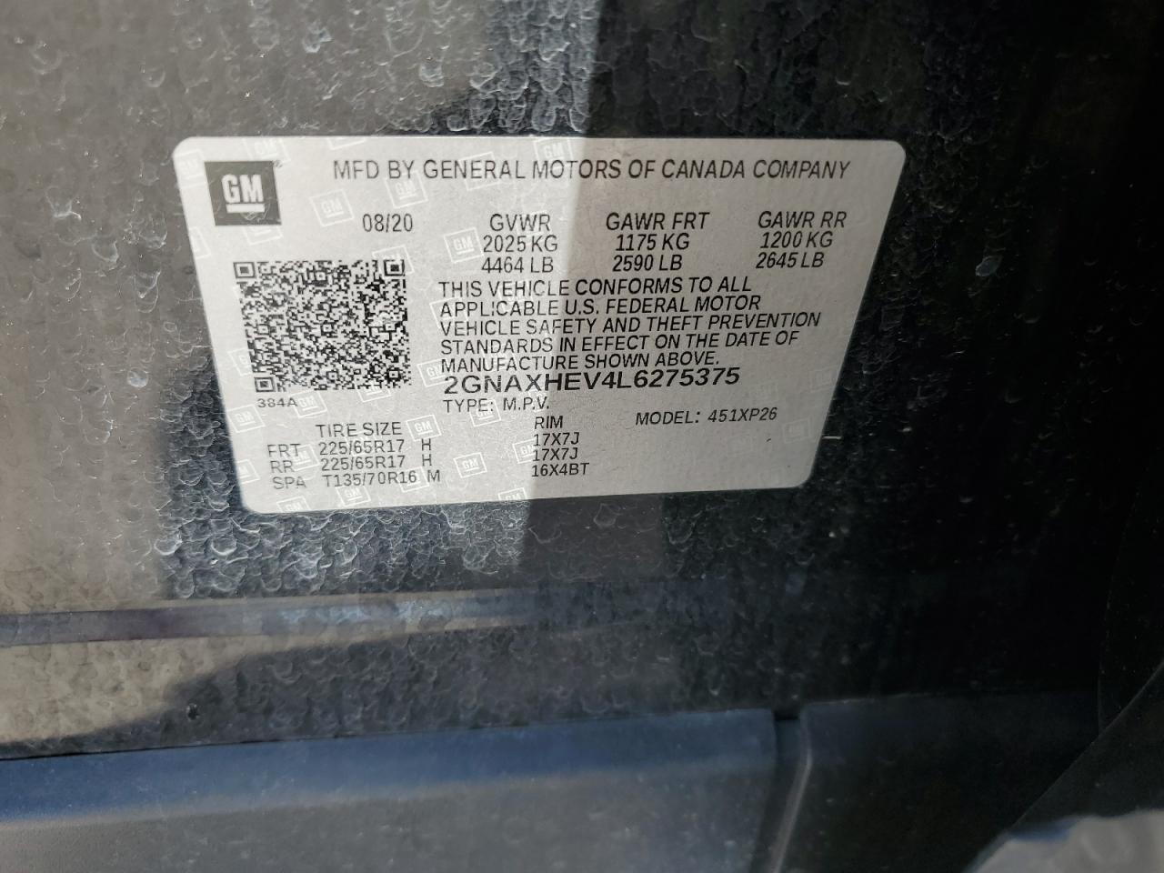 2GNAXHEV4L6275375 CHEVROLET EQUINOX 2020