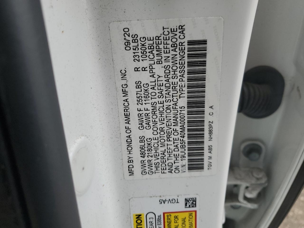 19UUB5F40MA000715 2021 Acura Tlx Technology