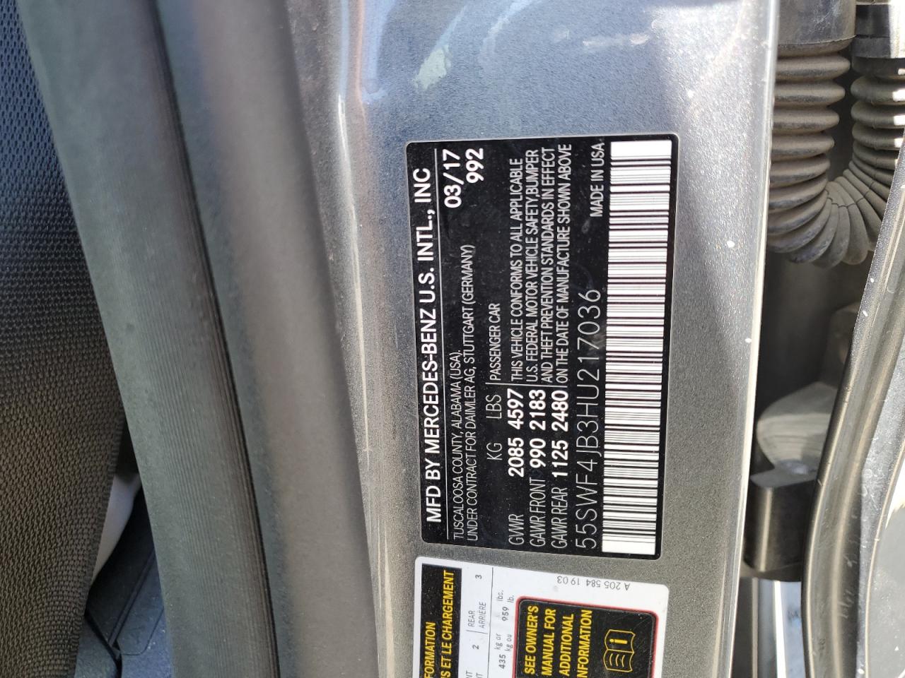 55SWF4JB3HU217036 2017 Mercedes-Benz C 300