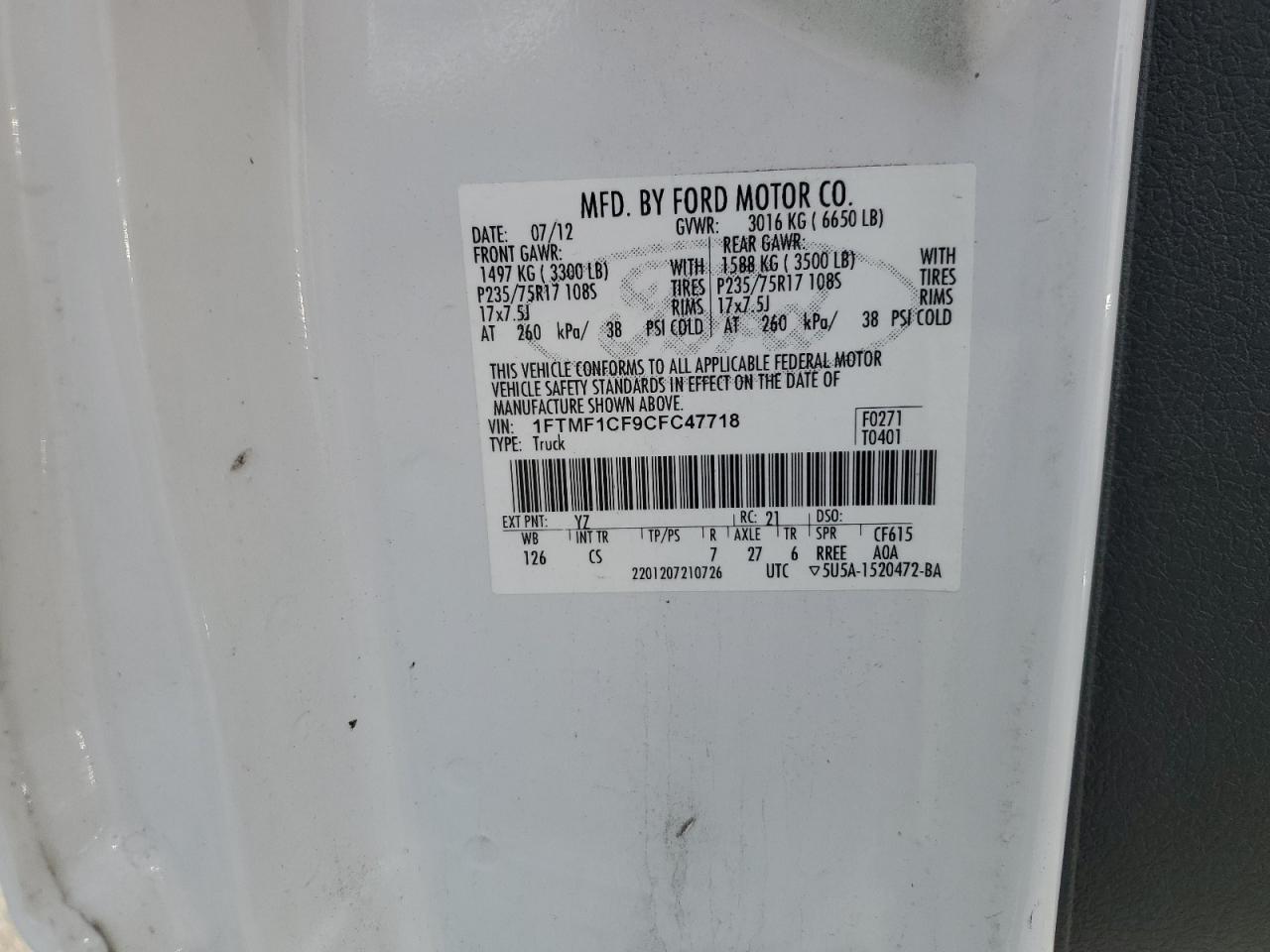 1FTMF1CF9CFC47718 2012 Ford F150