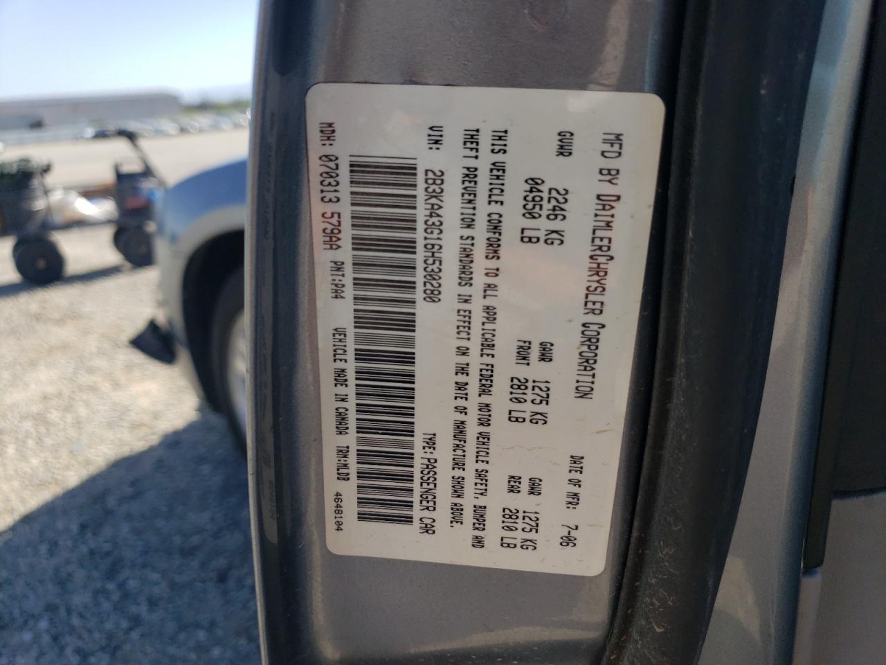 2B3KA43G16H530280 2006 Dodge Charger Se