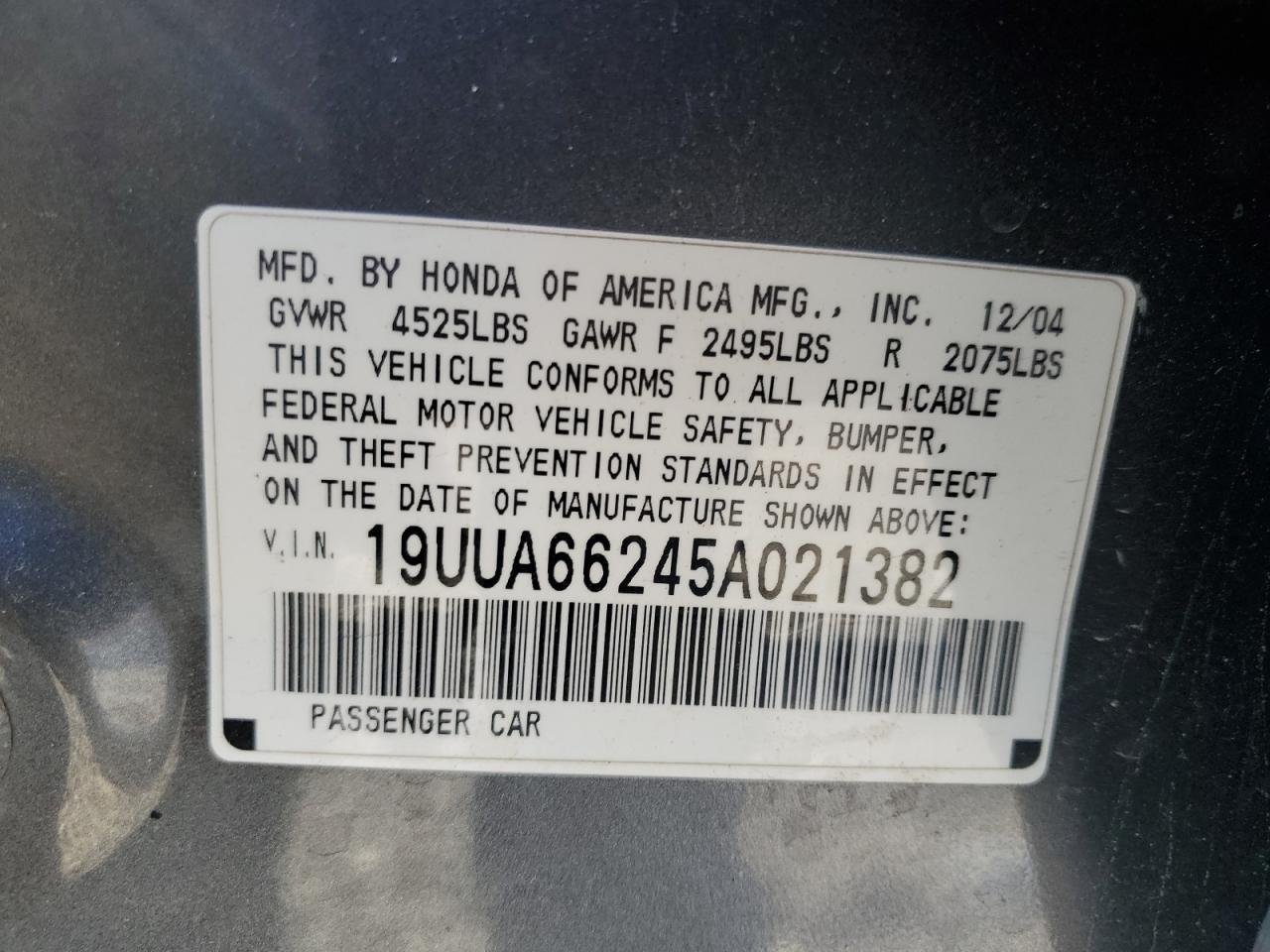 19UUA66245A021382 2005 Acura Tl