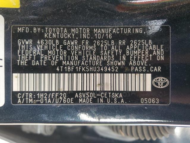 VIN 4T1BF1FK5HU349452 2017 Toyota Camry, LE no.12