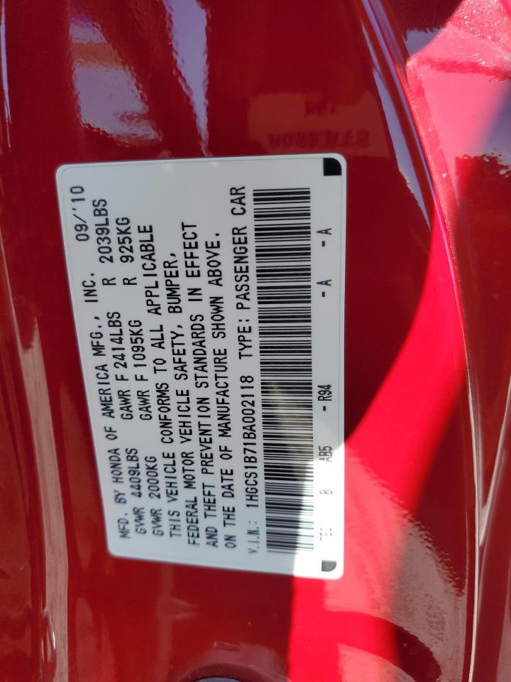 1HGCS1B71BA002118 2011 Honda Accord Ex