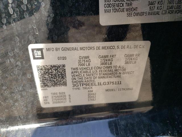 2020 GMC Sierra K1500 At4 VIN: 3GTP9EEL1LG375111 Lot: 55725134