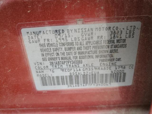 2015 Nissan Sentra S VIN: 3N1AB7AP7FY340069 Lot: 56305274