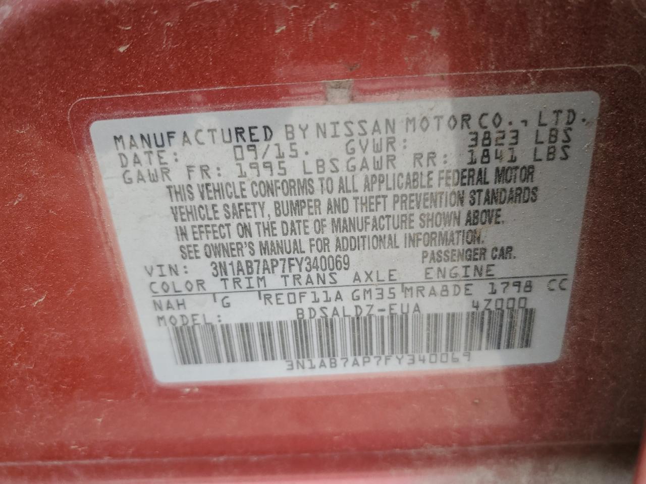 3N1AB7AP7FY340069 2015 Nissan Sentra S