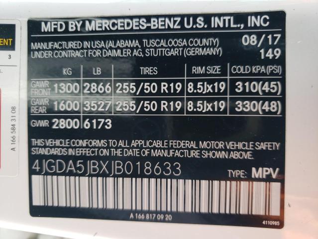 4JGDA5JBXJB018633 2018 Mercedes-Benz Gle 350