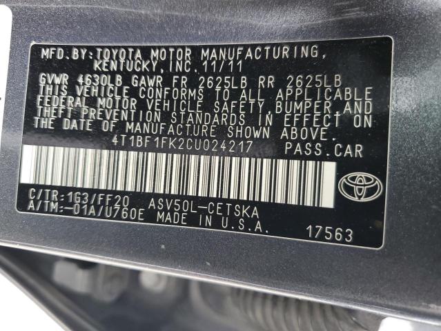 2012 Toyota Camry Base VIN: 4T1BF1FK2CU024217 Lot: 55672334