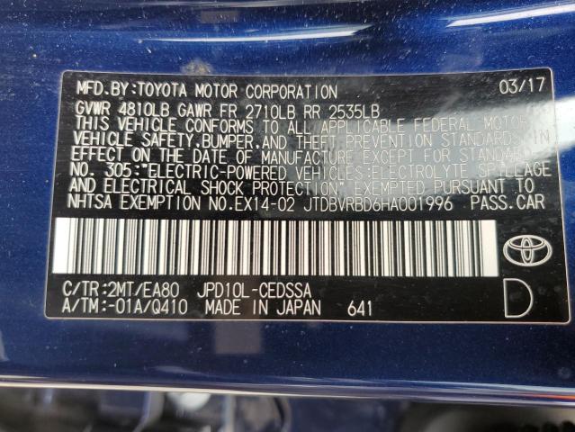 2017 Toyota Mirai VIN: JTDBVRBD6HA001996 Lot: 55277784