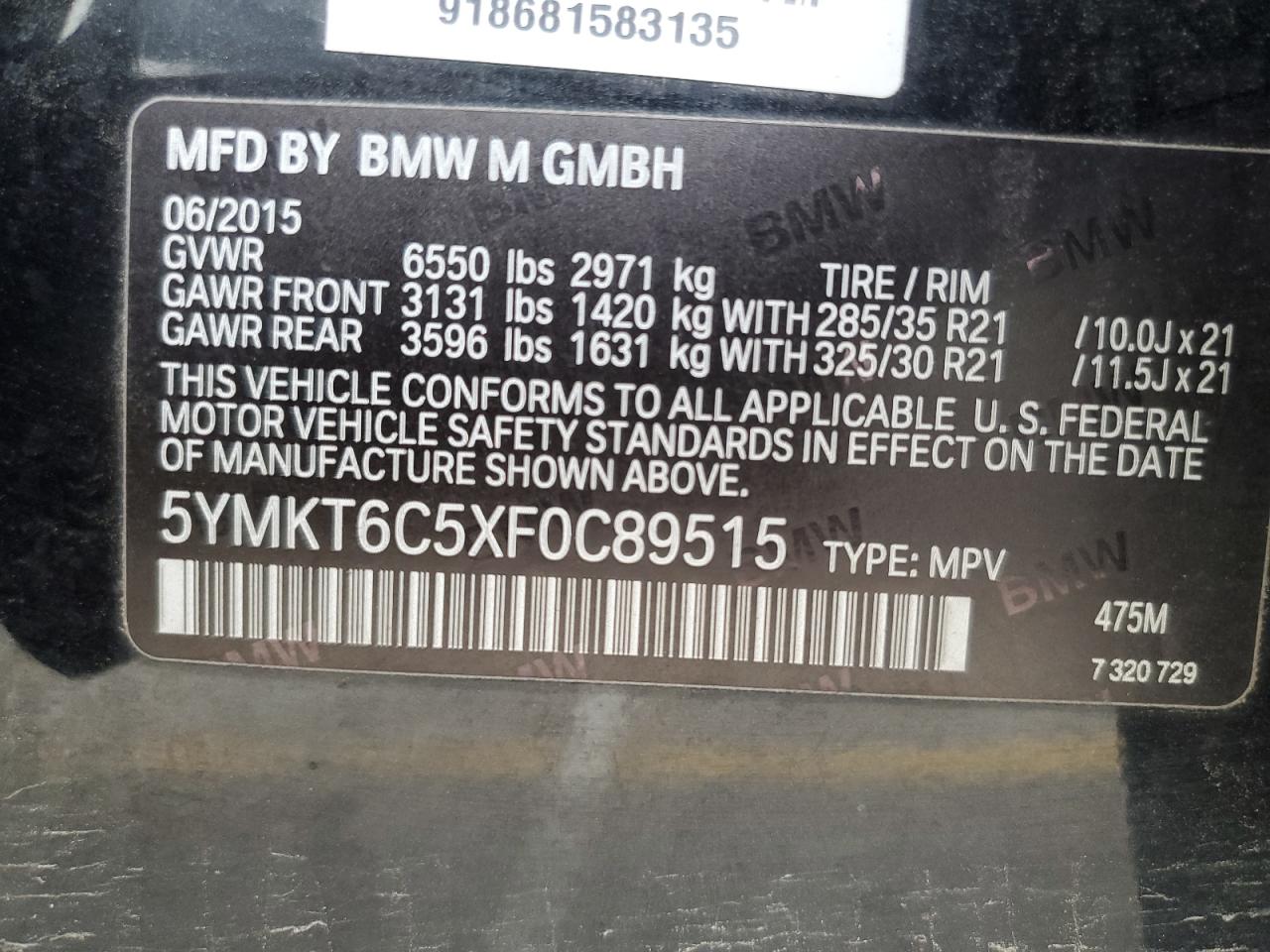 5YMKT6C5XF0C89515 2015 BMW X5 M