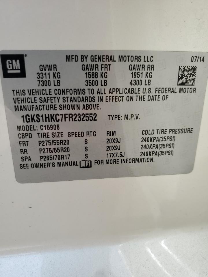 1GKS1HKC7FR232552 2015 GMC Yukon Xl C1500 Slt