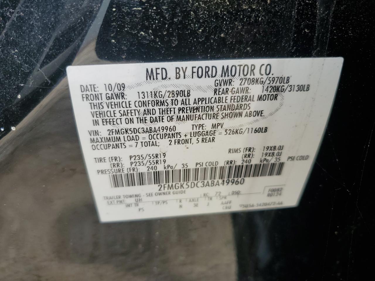 2FMGK5DC3ABA49960 2010 Ford Flex Limited