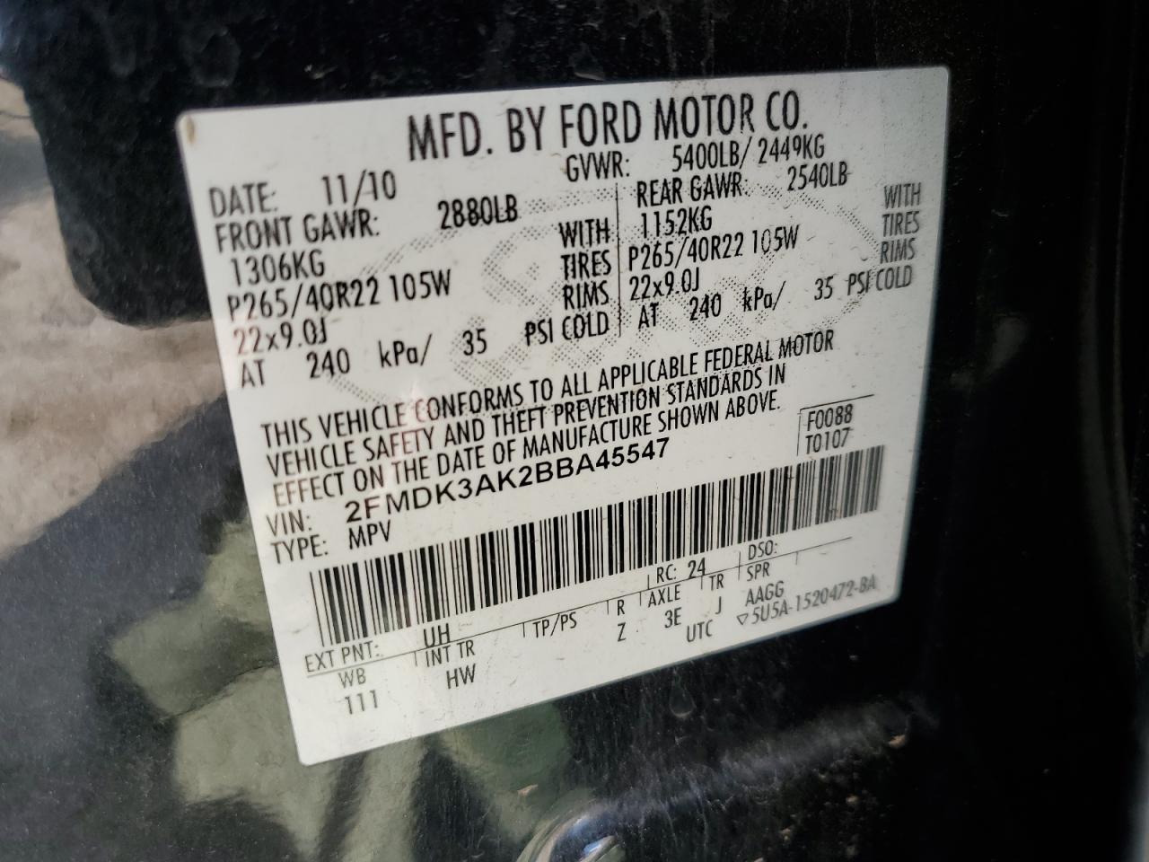 2FMDK3AK2BBA45547 2011 Ford Edge Sport