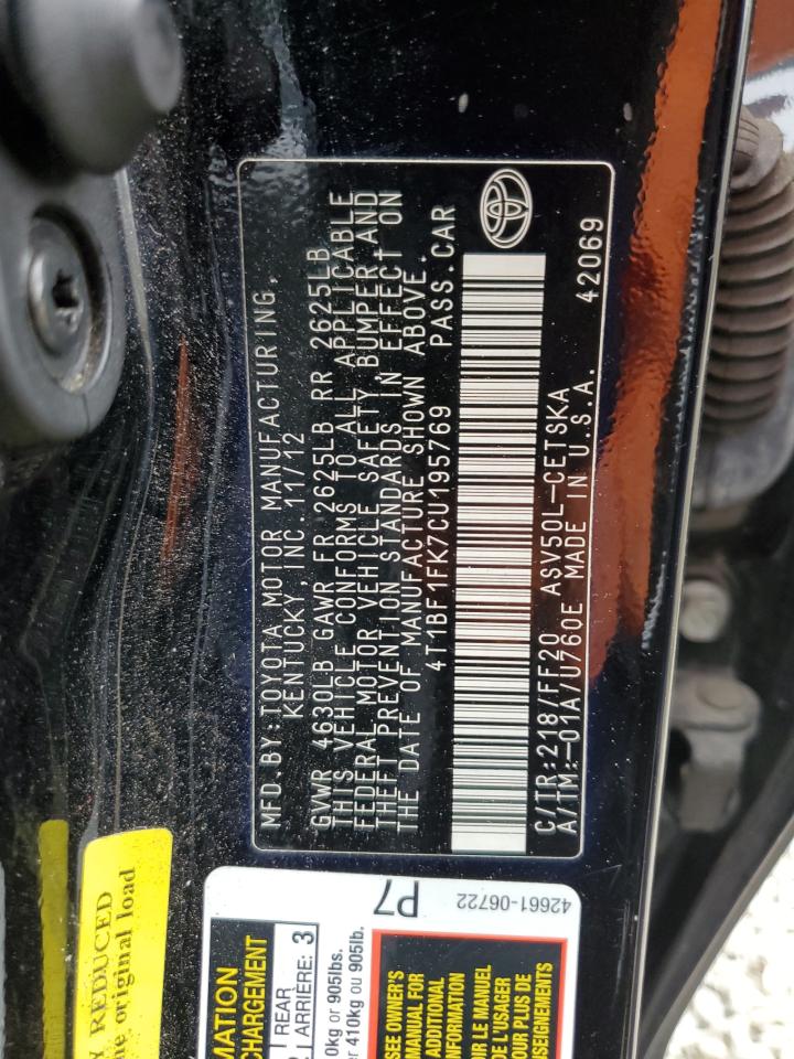 4T1BF1FK7CU195769 2012 Toyota Camry Base