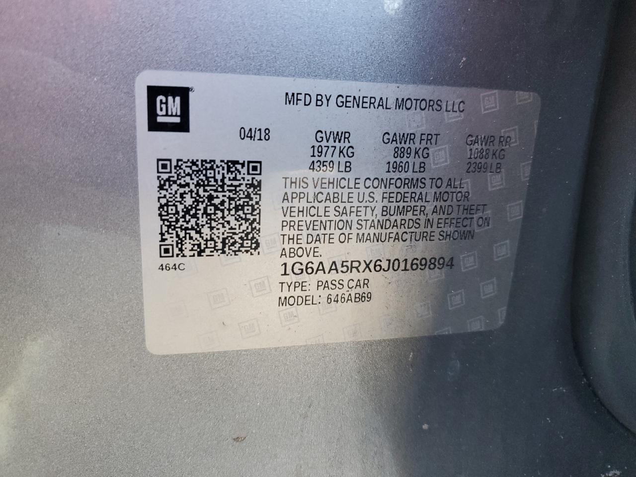 1G6AA5RX6J0169894 2018 Cadillac Ats