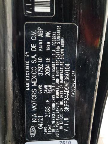 2021 Kia Forte Fe VIN: 3KPF24AD9ME360104 Lot: 55550284