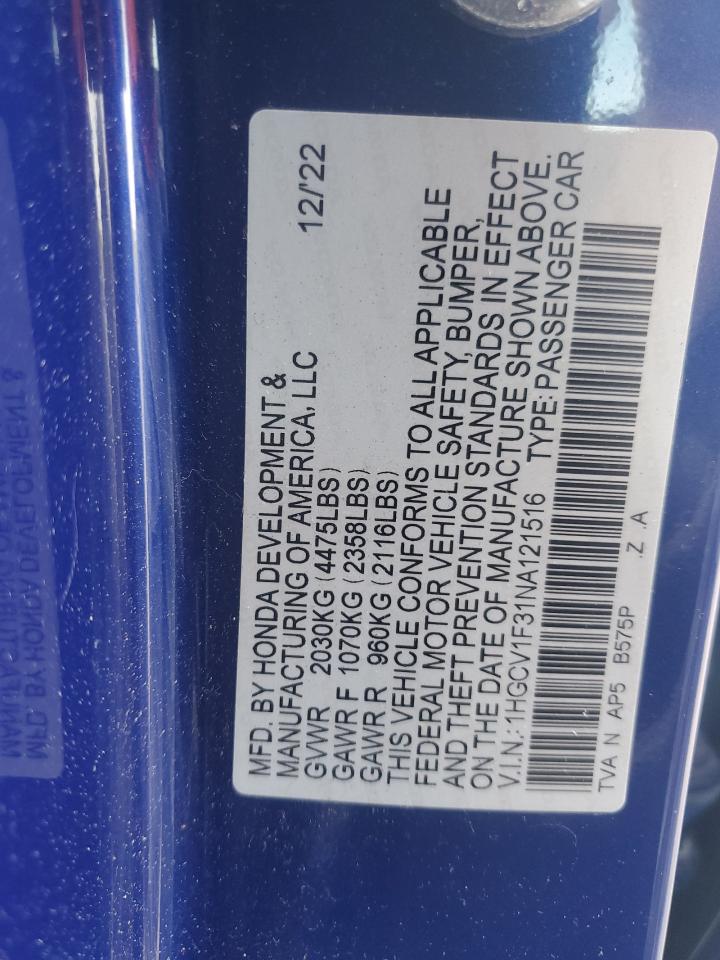 1HGCV1F31NA121516 2022 Honda Accord Sport