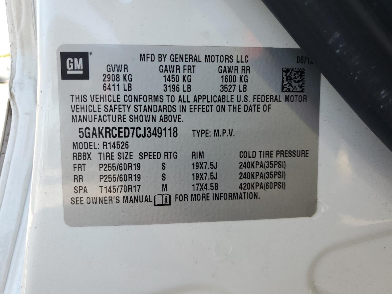 5GAKRCED7CJ349118 2012 Buick Enclave