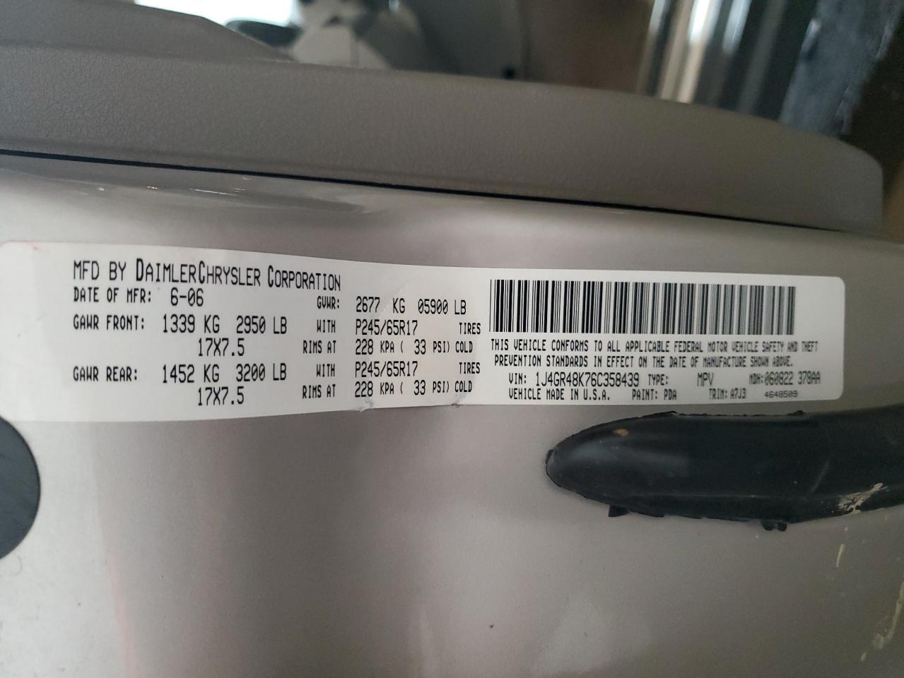 1J4GR48K76C358439 2006 Jeep Grand Cherokee Laredo