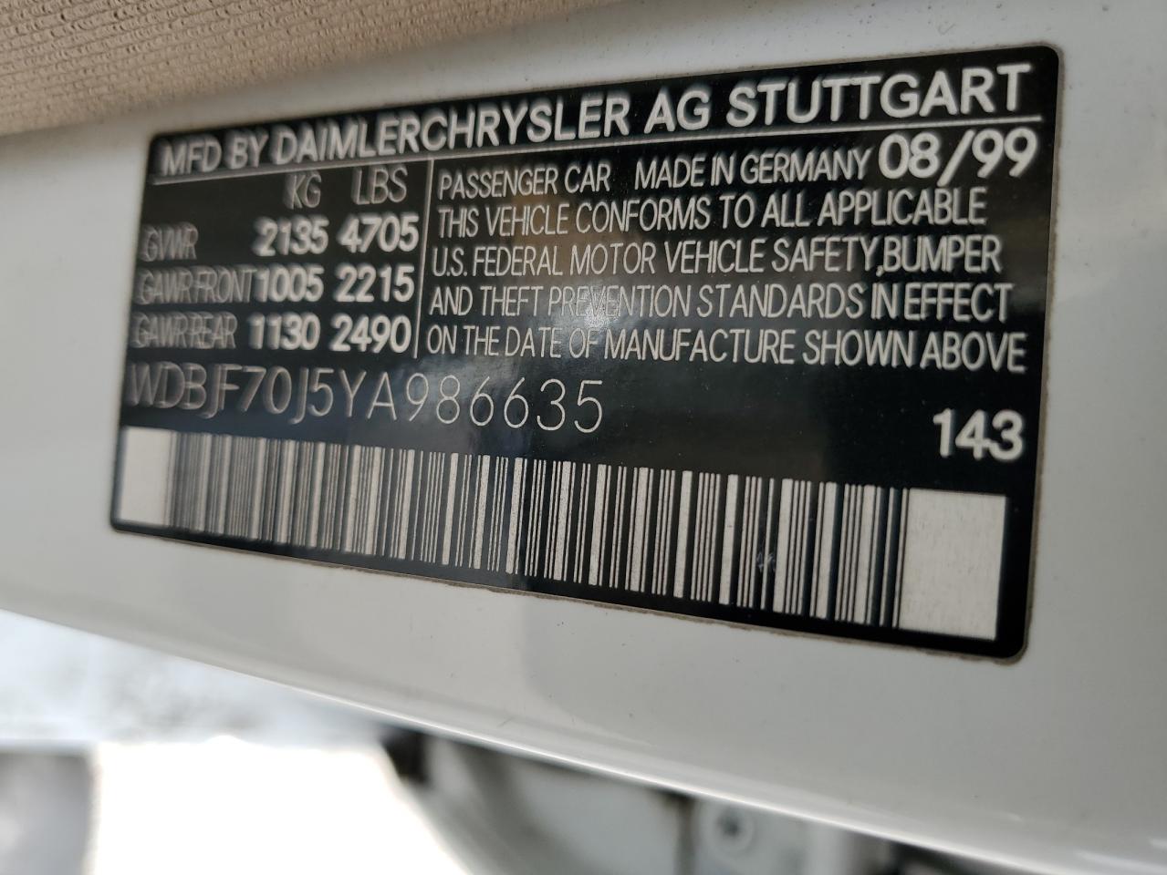 wdbjf70j5ya986635 WDBJF70J5YA986635 2000 Mercedes-Benz E 430