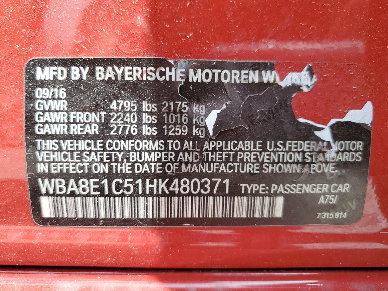 WBA8E1C51HK480371 2017 BMW 330E