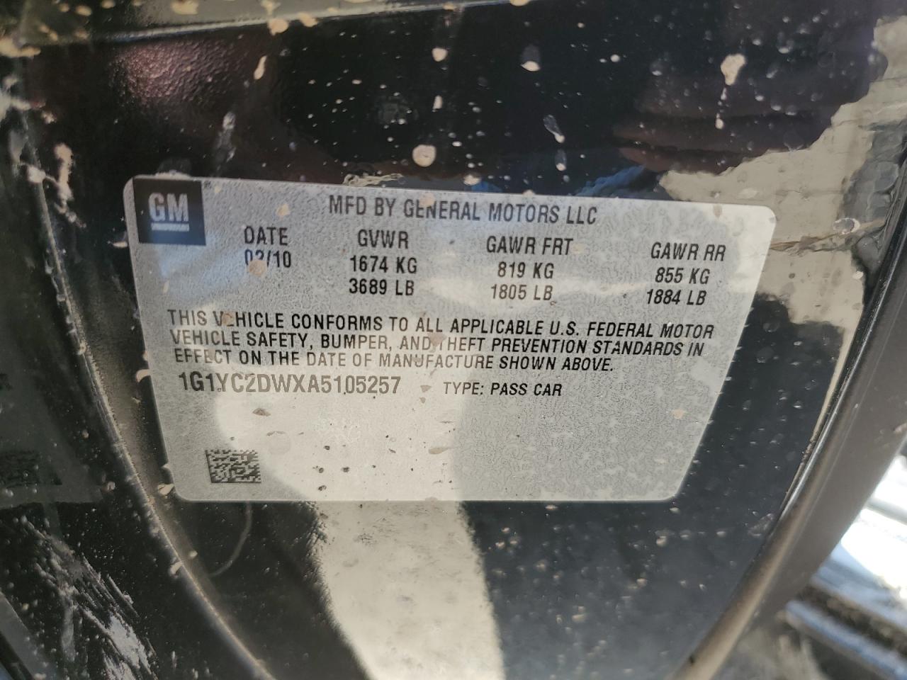 1G1YC2DWXA5105257 2010 Chevrolet Corvette