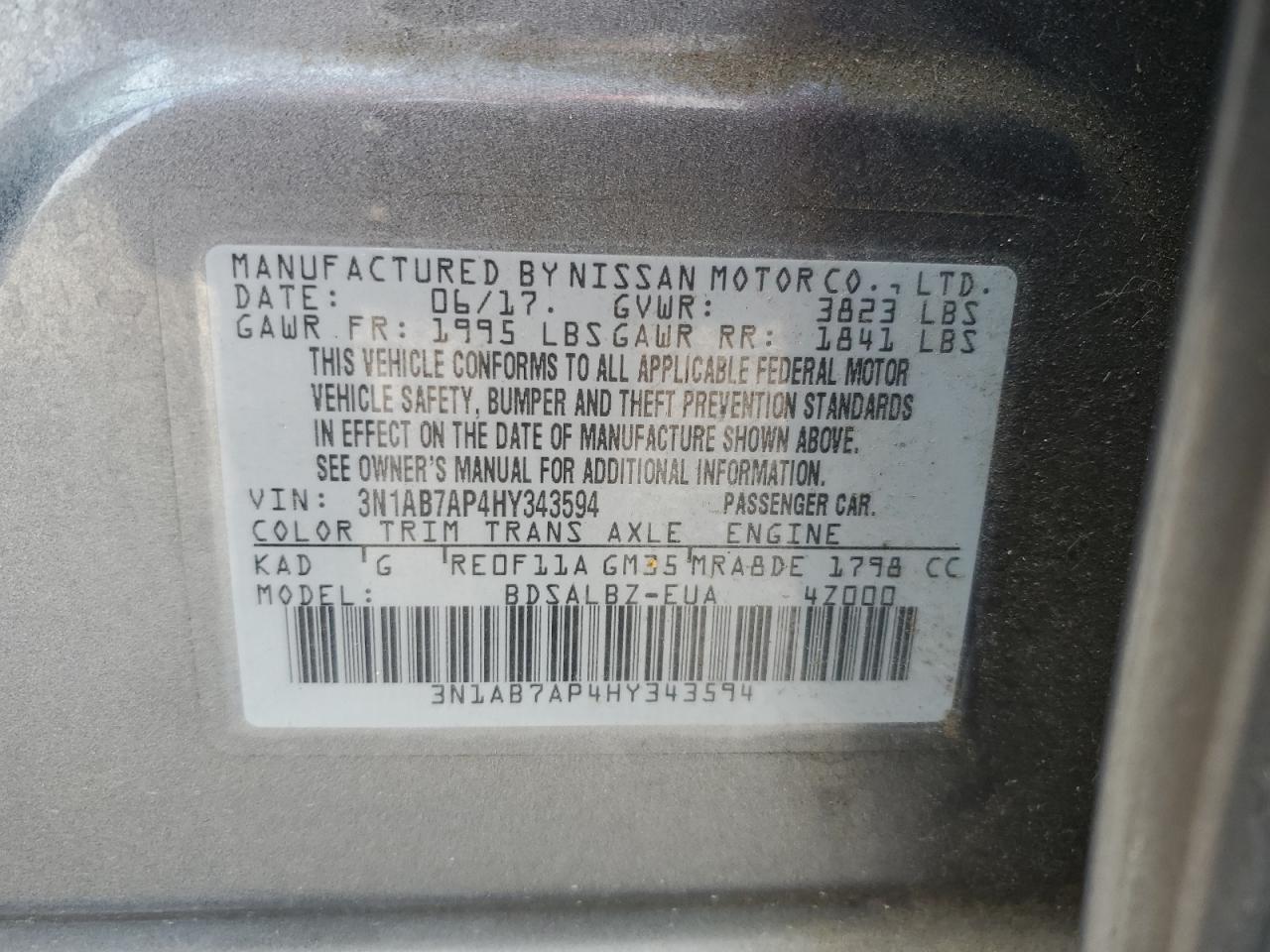 3N1AB7AP4HY343594 2017 Nissan Sentra S