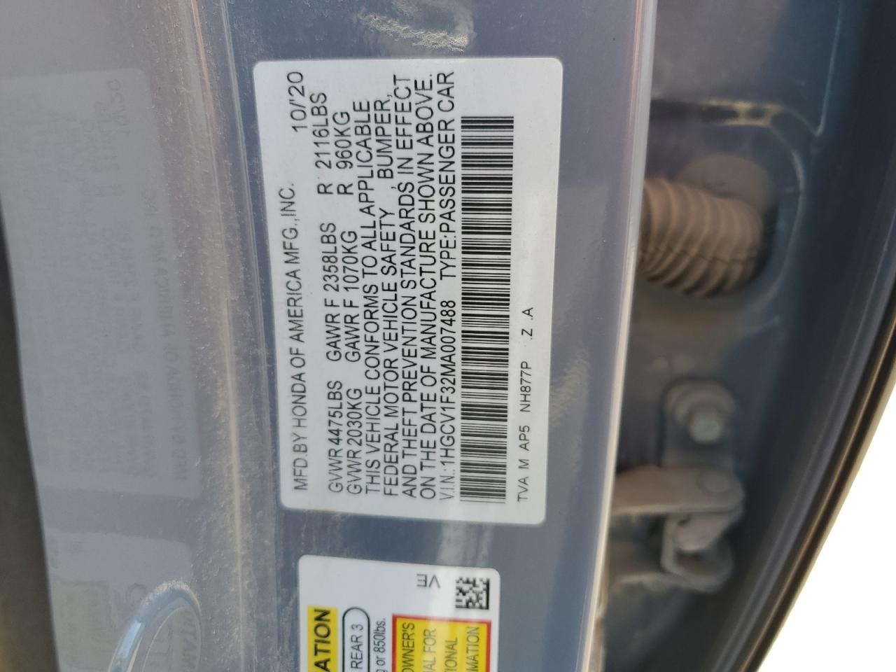 1HGCV1F32MA007488 2021 Honda Accord Sport