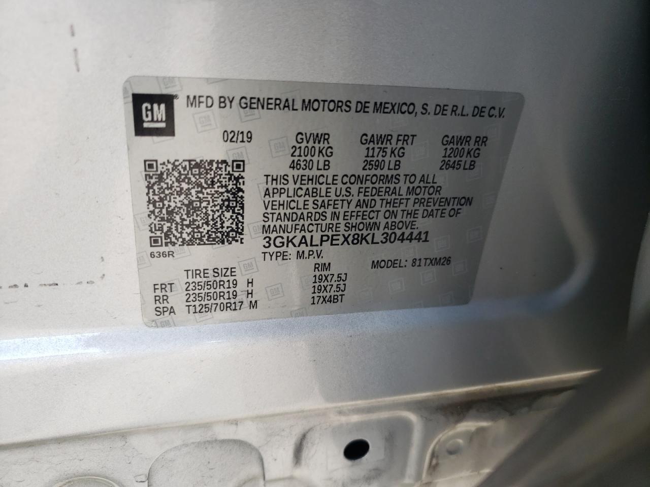 3GKALPEX8KL304441 2019 GMC Terrain Slt