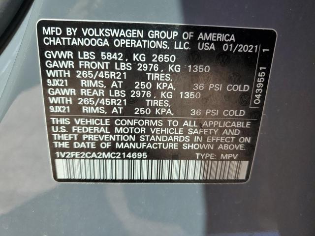 2021 Volkswagen Atlas Cross Sport Sel Premium R-Line VIN: 1V2FE2CA2MC214695 Lot: 57064814