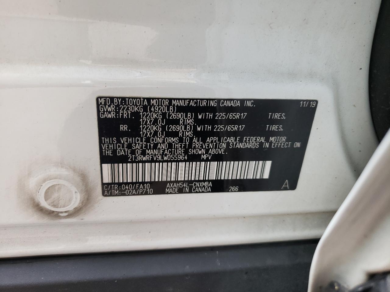 2T3RWRFV9LW055964 2020 Toyota Rav4 Xle