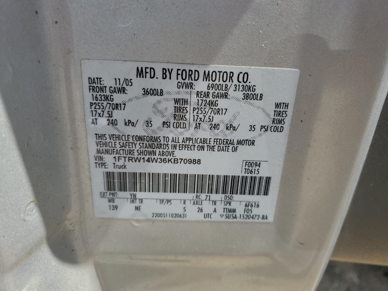 1FTRW14W36KB70988 2006 Ford F150 Supercrew