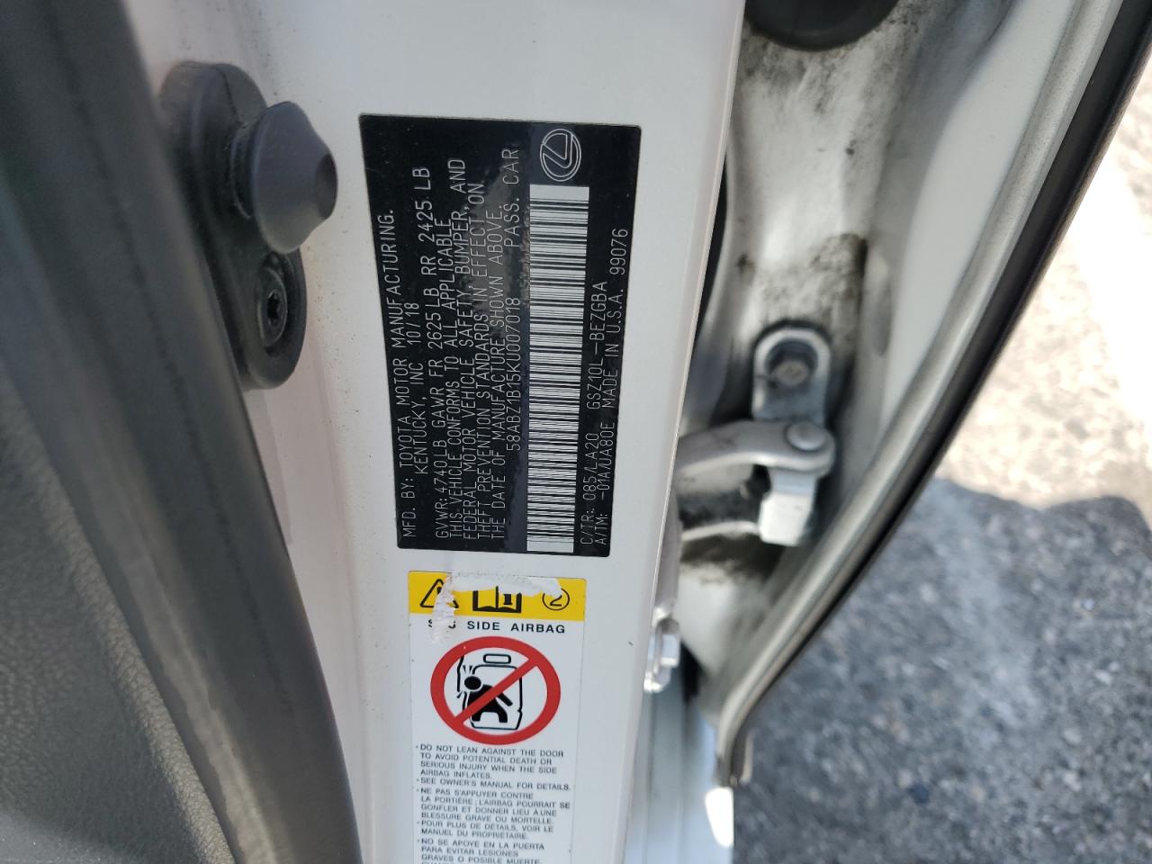 58ABZ1B15KU007018 2019 Lexus Es 350