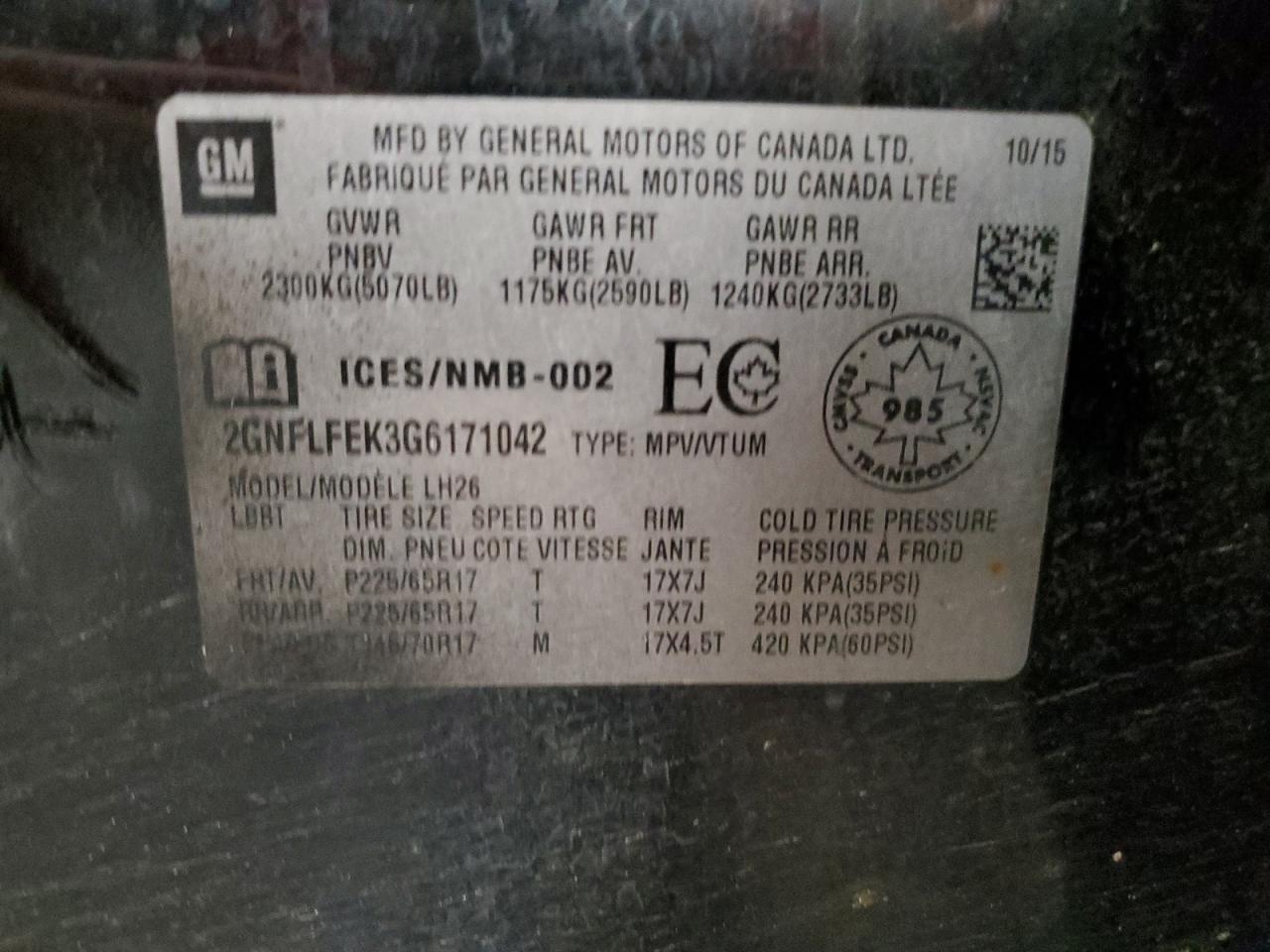 2GNFLFEK3G6171042 CHEVROLET EQUINOX 2016