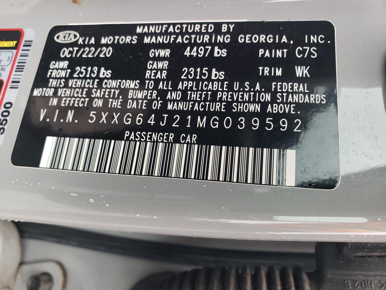 5XXG64J21MG039592 2021 Kia K5 Gt Line