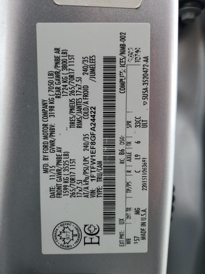 1FTFW1EF8GFA24422 2016 Ford F150 Supercrew