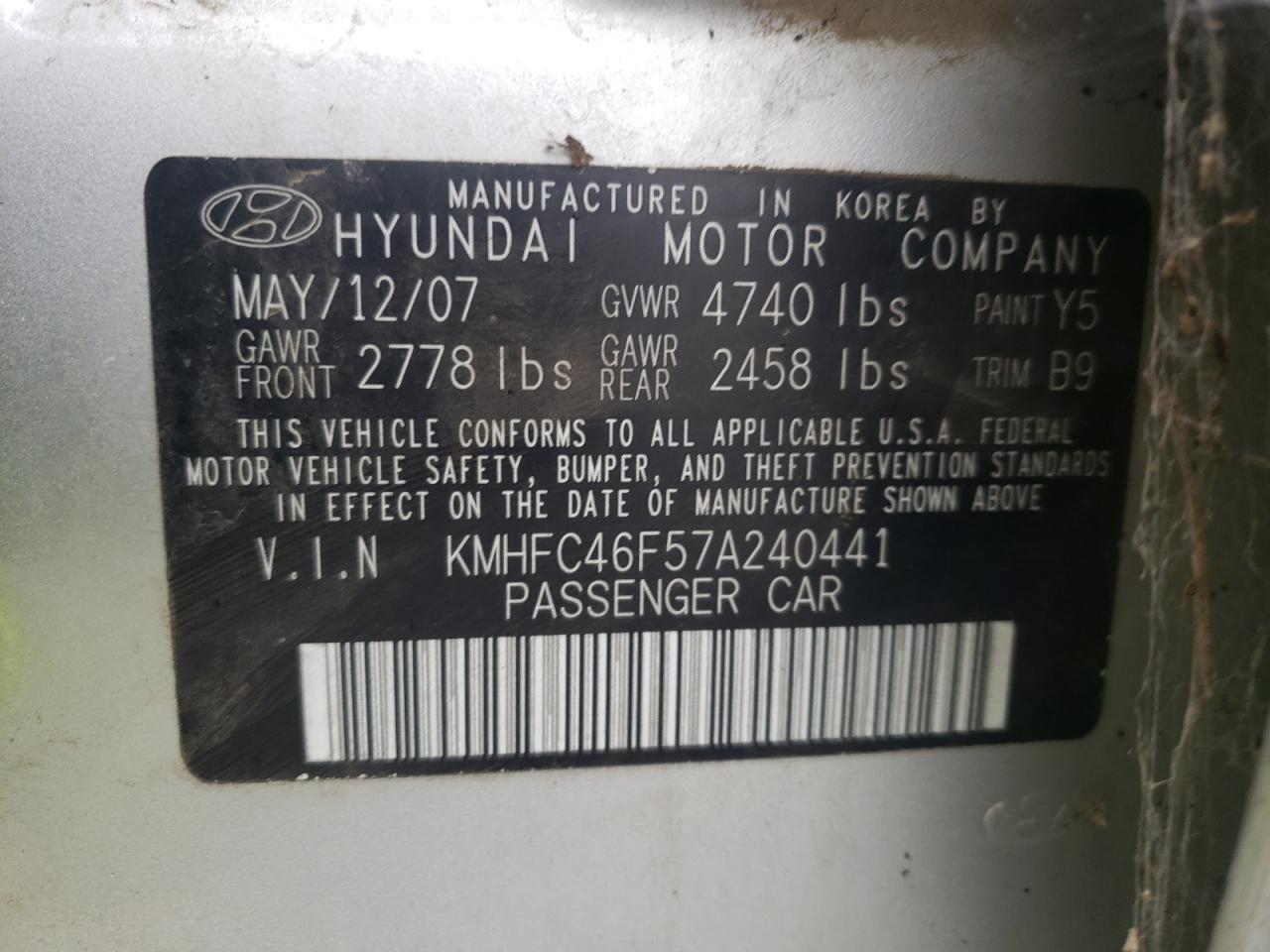 KMHFC46F57A240441 2007 Hyundai Azera Se