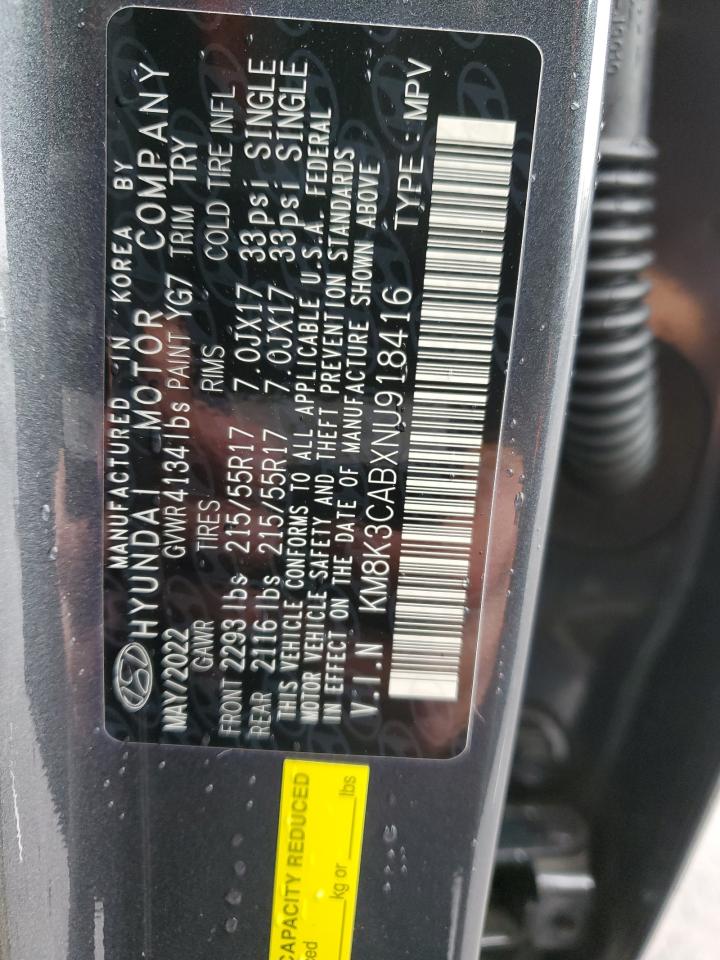 KM8K3CABXNU918416 2022 Hyundai Kona Sel