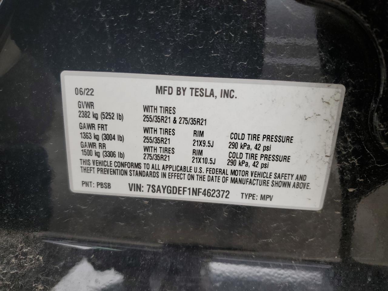 7SAYGDEF1NF462372 2022 Tesla Model Y