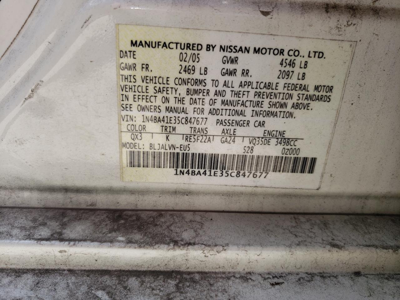 1N4BA41E35C847677 2005 Nissan Maxima Se