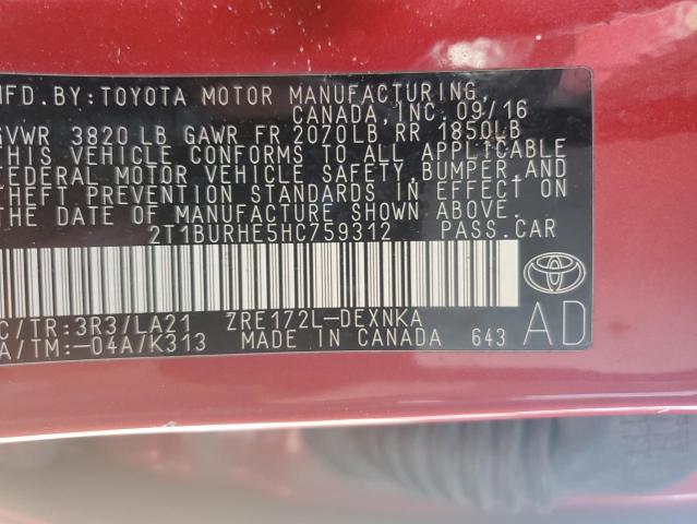 2017 TOYOTA COROLLA L - 2T1BURHE5HC759312