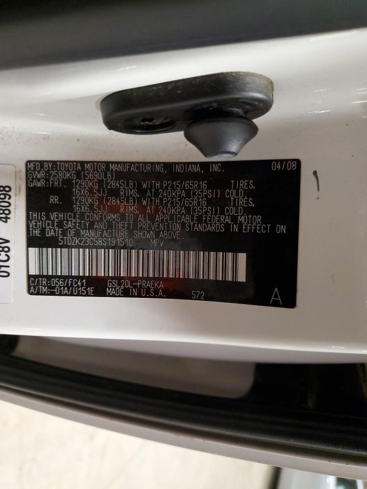 5TDZK23C58S191510 2008 Toyota Sienna Ce