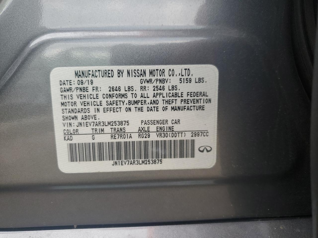 JN1EV7AR3LM253875 2020 Infiniti Q50 Pure