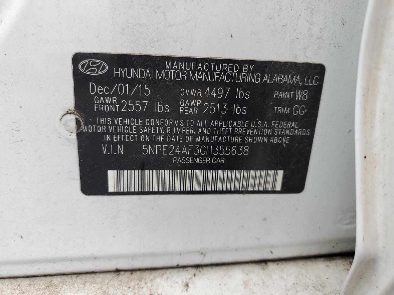 5NPE24AF3GH355638 2016 Hyundai Sonata Se