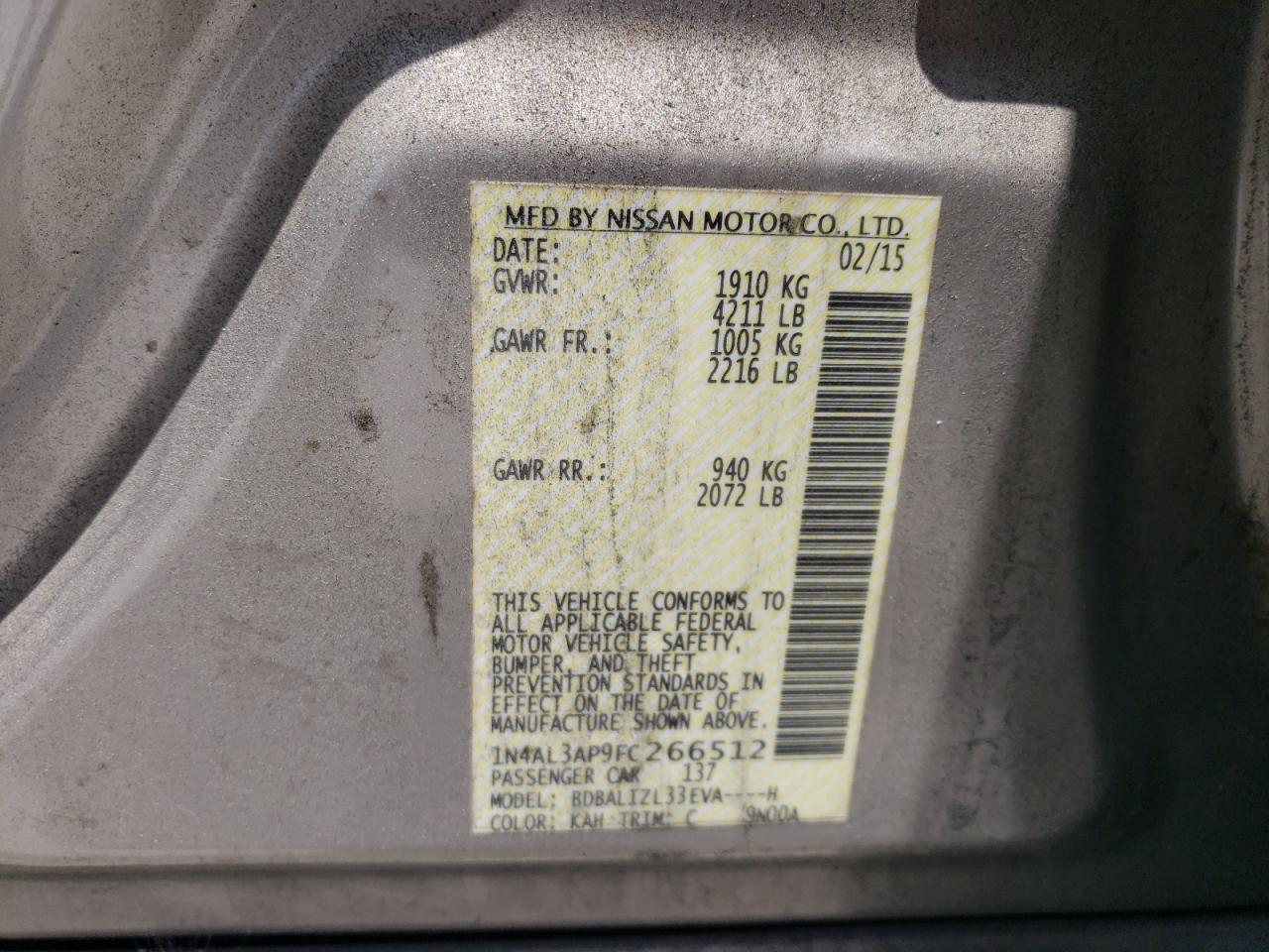 1N4AL3AP9FC266512 2015 Nissan Altima 2.5