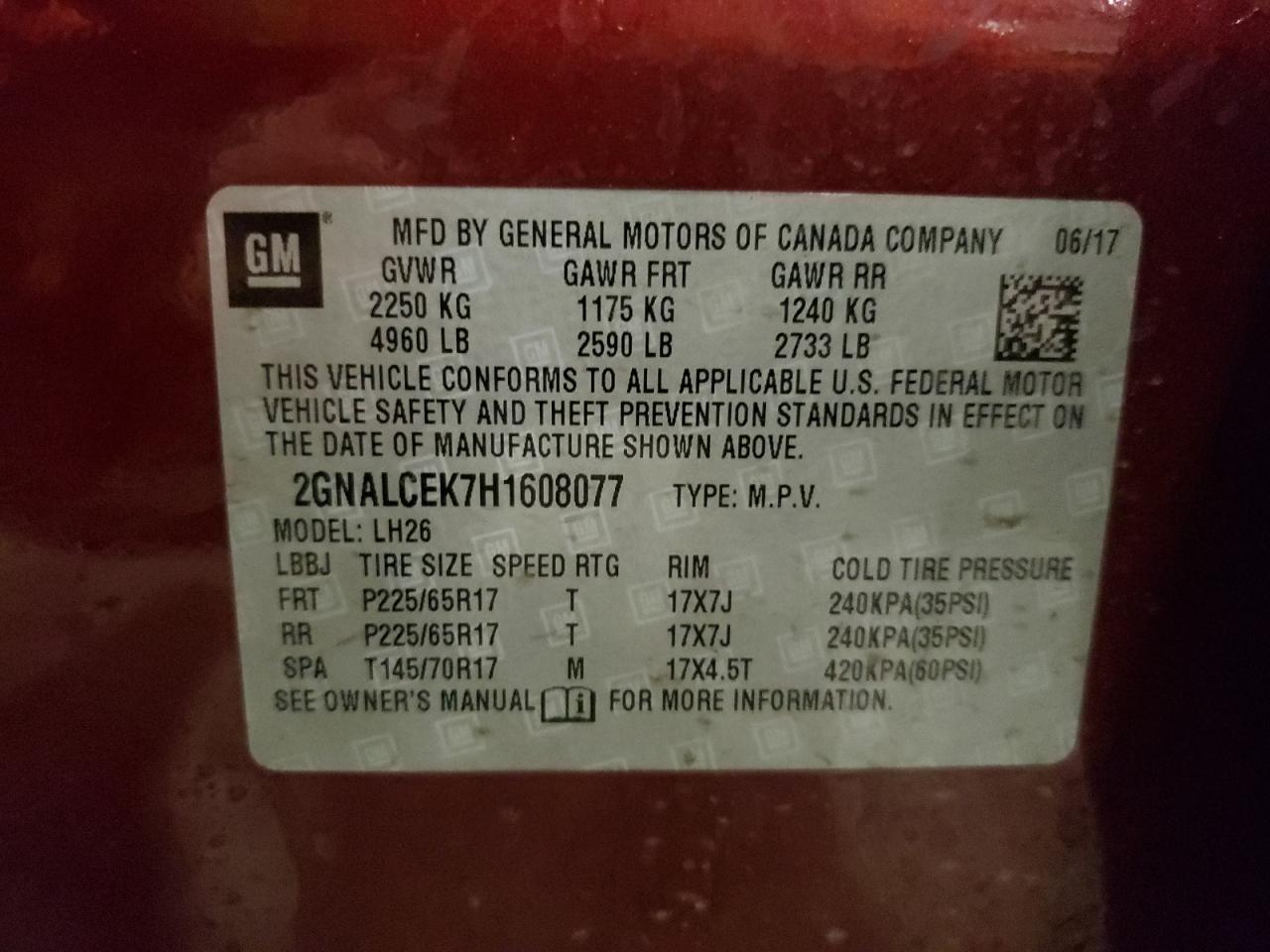 2GNALCEK7H1608077 CHEVROLET EQUINOX 2017