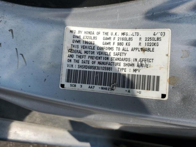 2003 Honda Cr-V Lx VIN: SHSRD68583U105981 Lot: 53877144