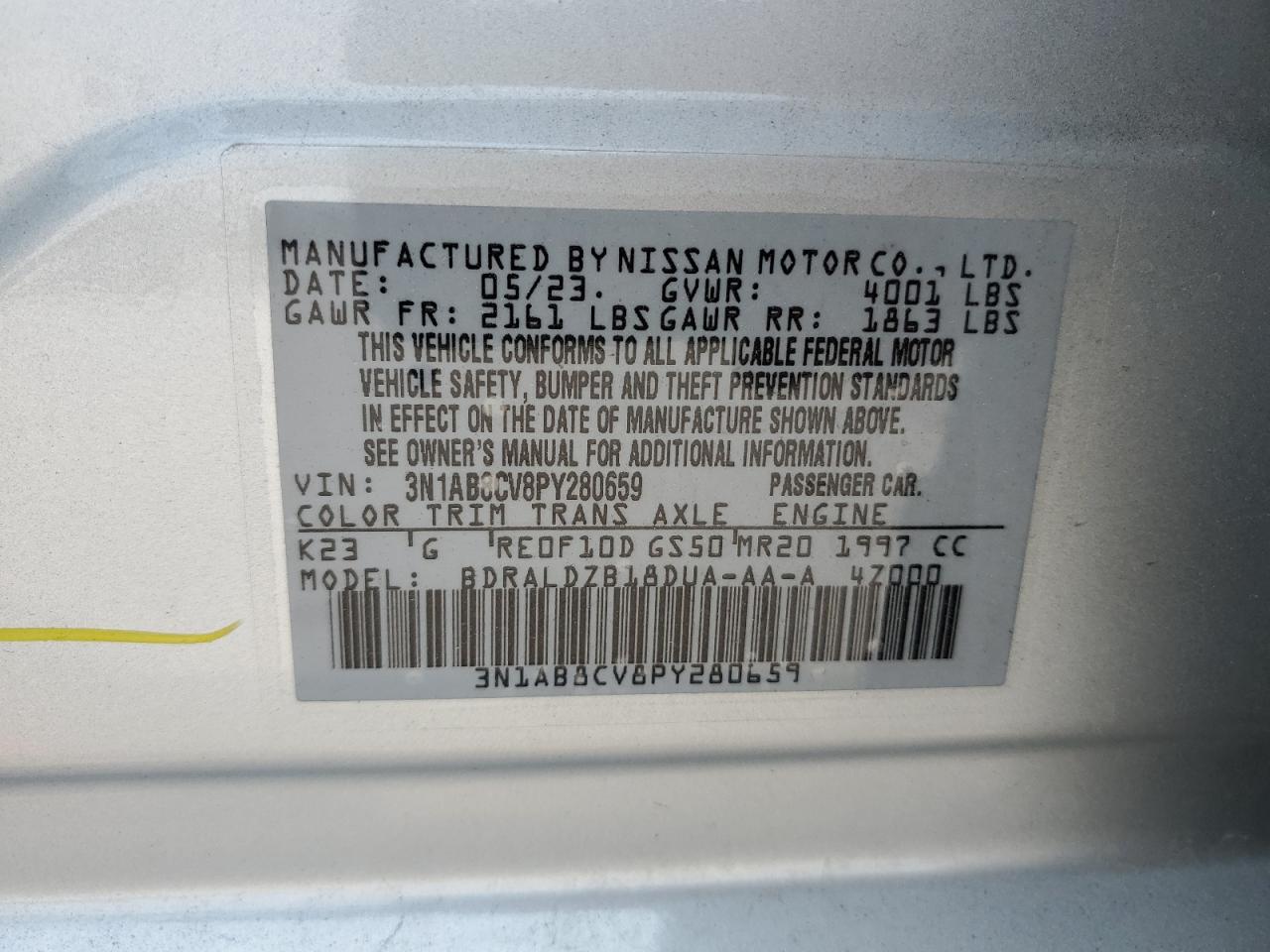 3N1AB8CV8PY280659 2023 Nissan Sentra Sv